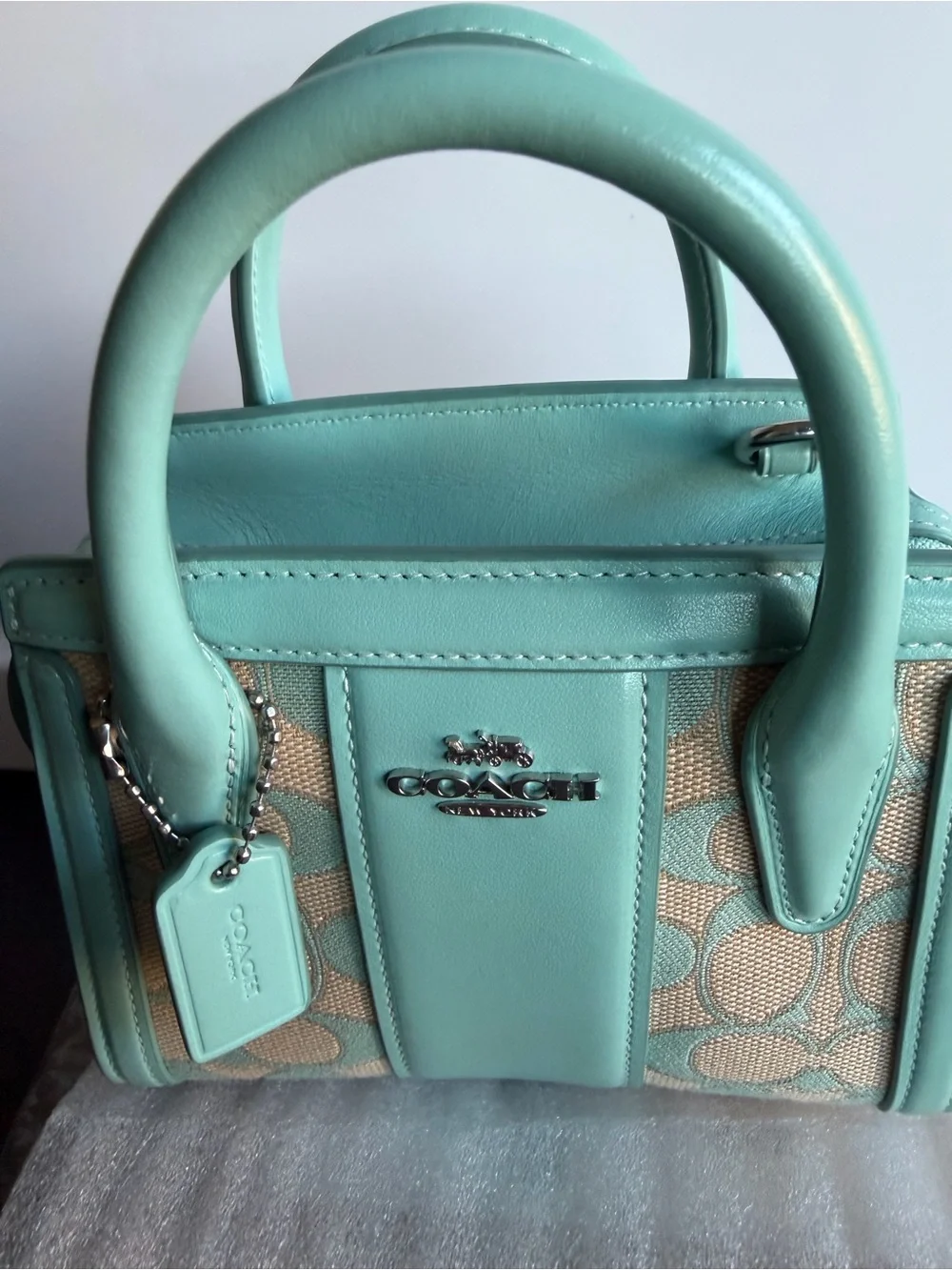 Coach Mini Satchel in Mint and Beige Signature Canvas